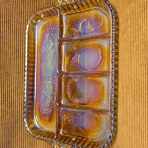 Indiana Glass Company Iridescent Gold Carnival Glass 1202 Vintage Relish Tray